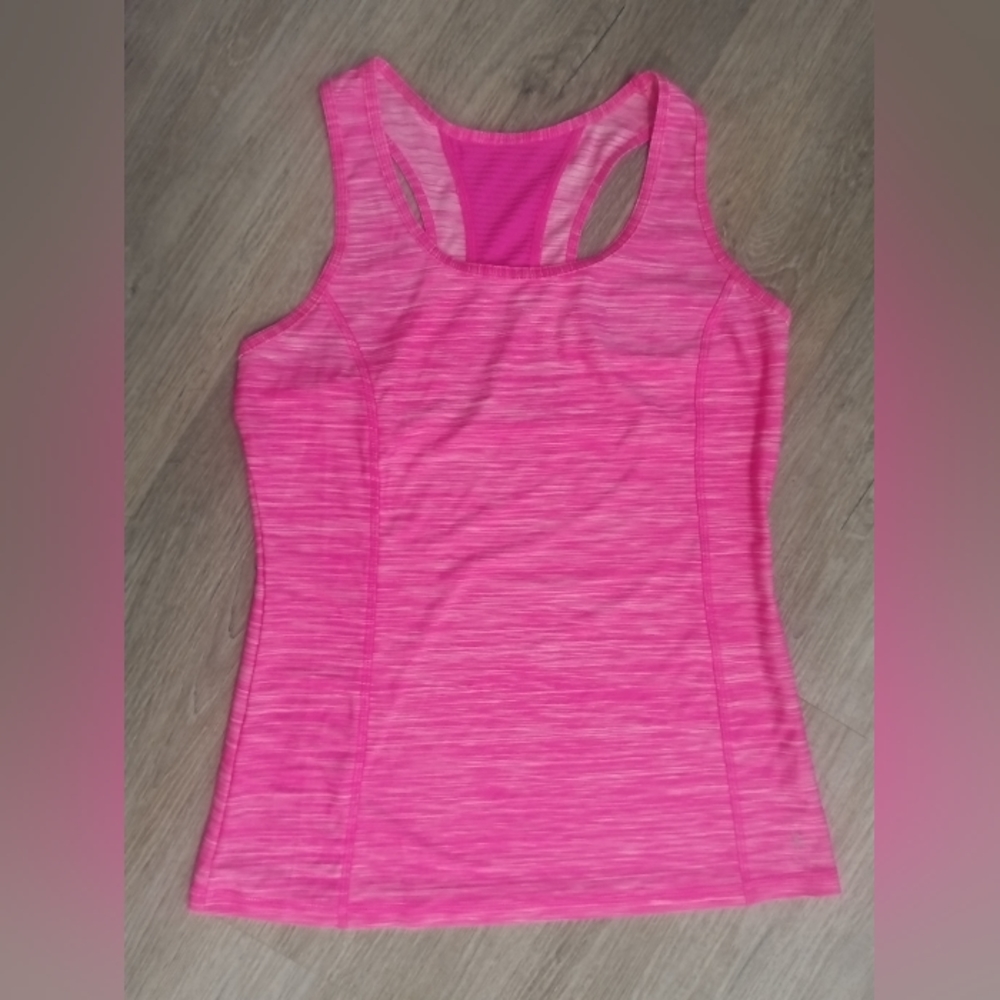Danskin now women's neon flouresent hot pink tank top with cute back